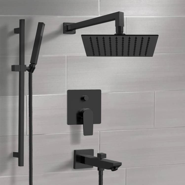 Remer TSR45-10 Matte Black Tub and Shower System with 10 Inch Rain Shower Head and Hand Shower